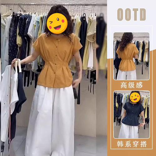 胖东来单件/洋气甜美风今年流行夏女设计感显瘦短袖衬衫高腰休闲