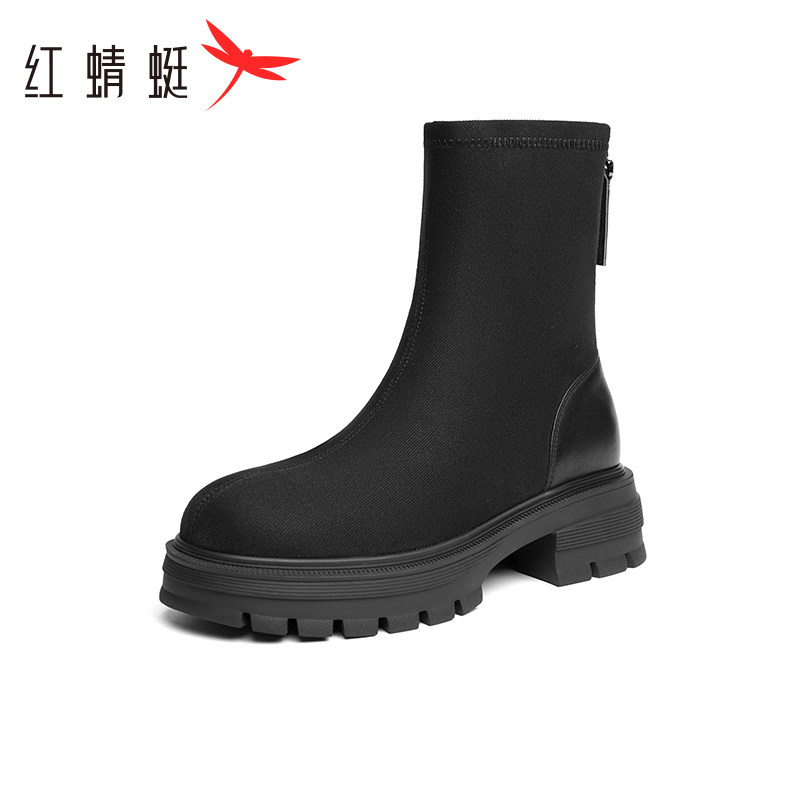 红蜻蜓女单鞋秋冬新款休闲短靴
