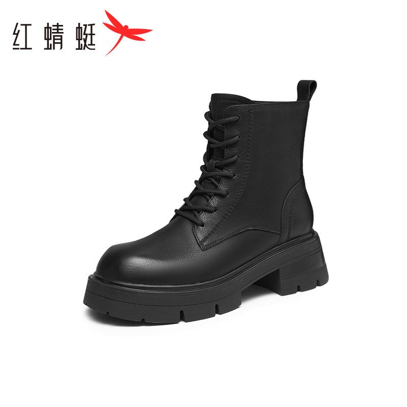 红蜻蜓高帮女鞋休闲棉秋季圆头