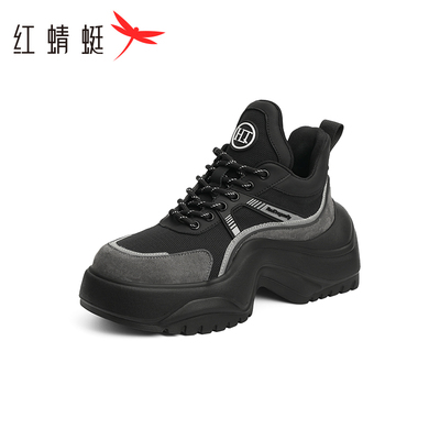 红蜻蜓正品休闲高帮鞋女秋季新款厚底运动鞋软底防滑单鞋断码清仓