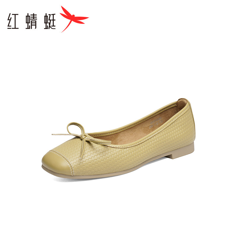 红蜻蜓通勤乐福鞋春秋女鞋一脚蹬英伦小皮鞋浅口平底单鞋断码清仓