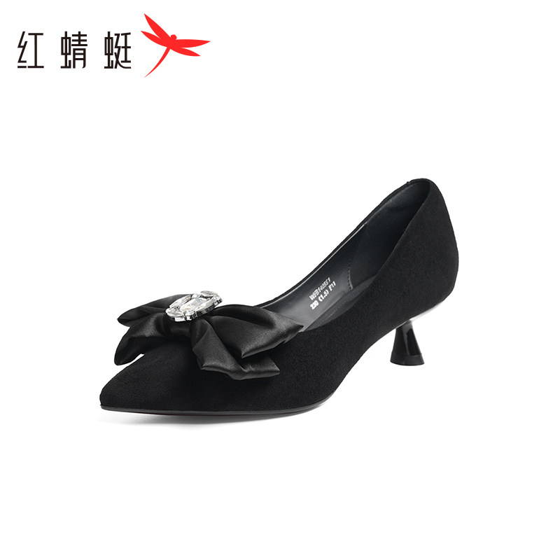 红蜻蜓女鞋春季新款通勤皮鞋浅口细跟单鞋正装尖头高跟鞋断码清仓