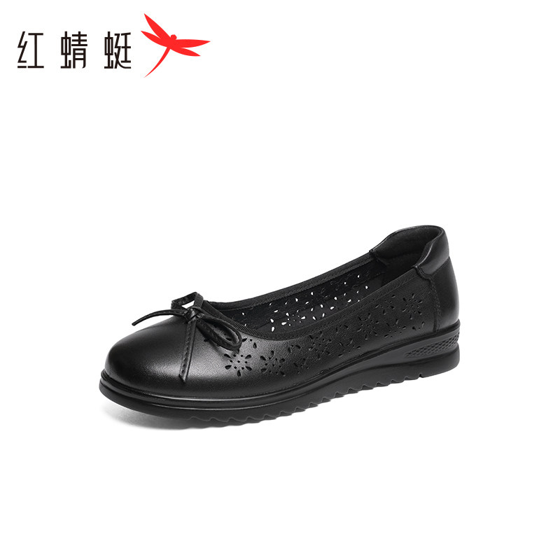红蜻蜓妈妈鞋中老年女鞋皮鞋平底乐福鞋不累脚软底单鞋女断码清仓