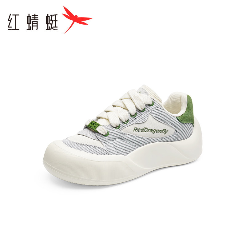 红蜻蜓真皮网面运动鞋女夏新款厚底阿甘鞋跑步休闲小白鞋断码清仓