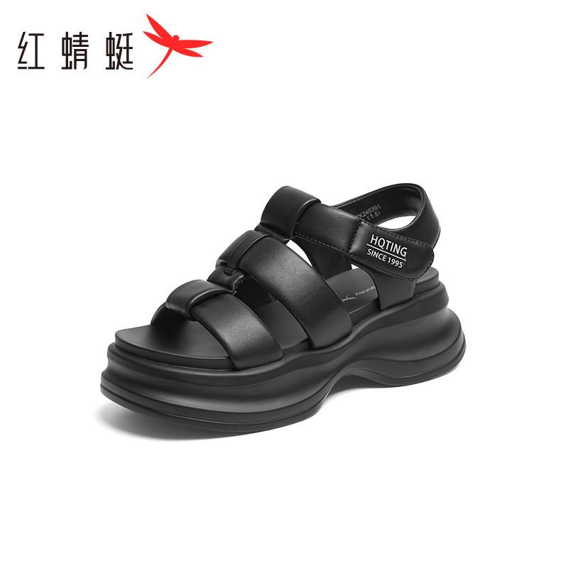 红蜻蜓厚底凉鞋女夏季款一字带防滑软底休闲旅游沙滩凉鞋断码清仓