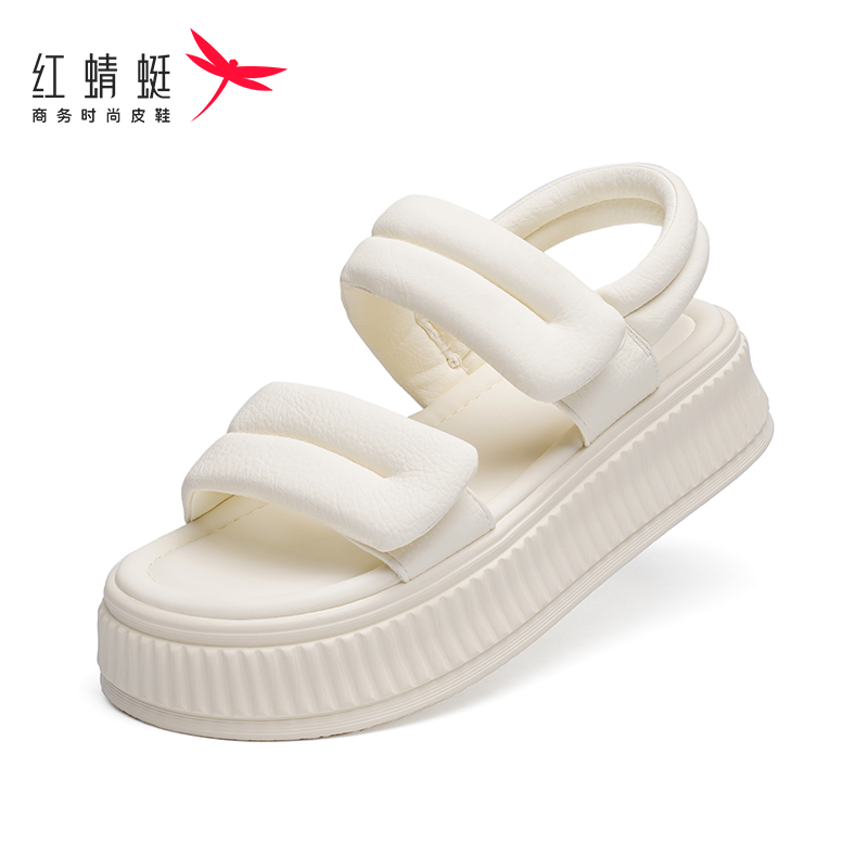 红蜻蜓女鞋厚底魔术贴时尚凉鞋女士夏季新款露趾休闲凉拖断码清仓