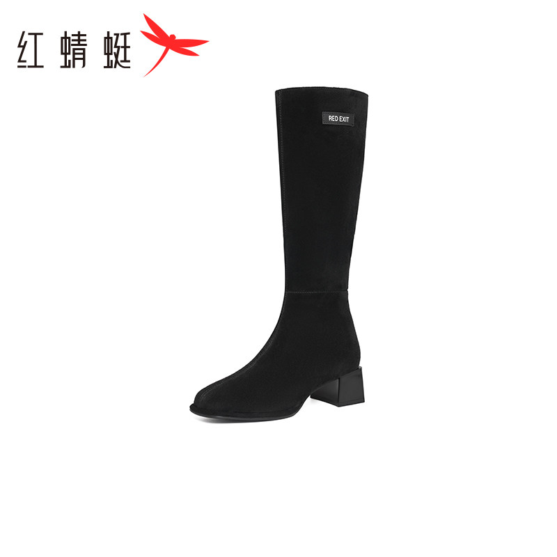 红蜻蜓长筒靴高筒靴秋加绒靴子骑士女鞋不过膝女靴长筒靴断码清仓