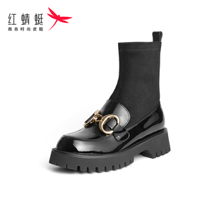 红蜻蜓高帮鞋女秋季厚底增高百搭袜子鞋弹力短筒袜靴单鞋断码清仓