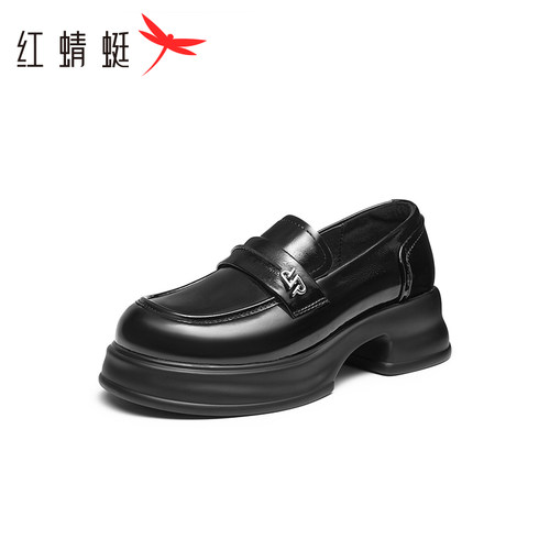 红蜻蜓女鞋2025秋季新款复古小皮鞋粗跟通勤百搭乐福鞋女断码清仓