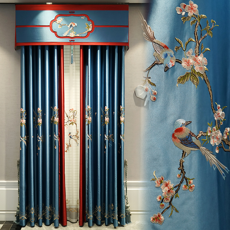 新中式窗帘轻奢绣花遮光布江南别墅落地窗定制豪华客厅窗帘古典色