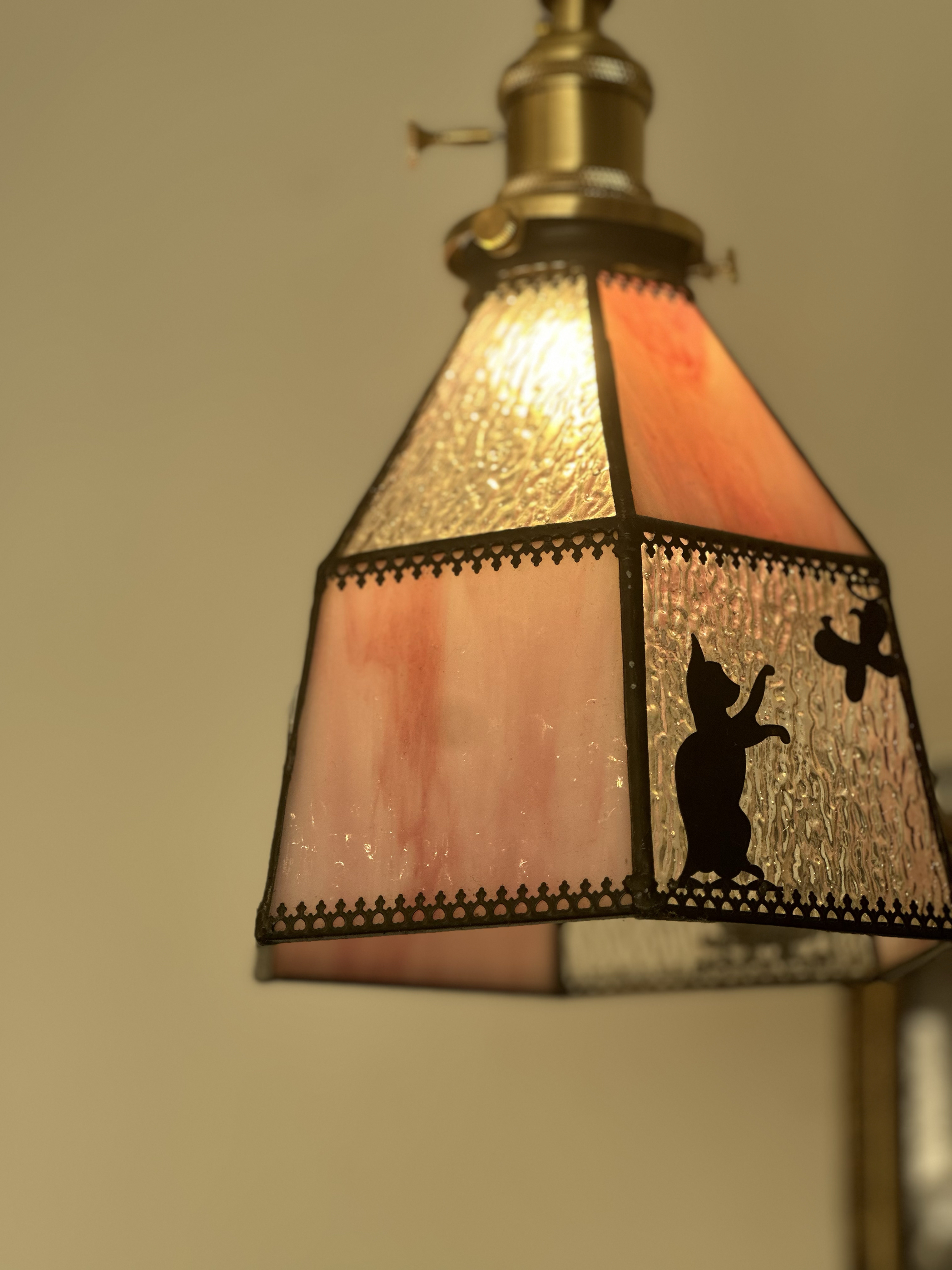 茶栗法式复古田园黄铜手工焊锡拼接玻璃粉色吊灯田园床头餐厅灯具