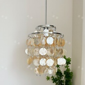 茶栗法式 中古吊灯美式 复古金色天然床头贝壳风铃灯过道玄关阳台