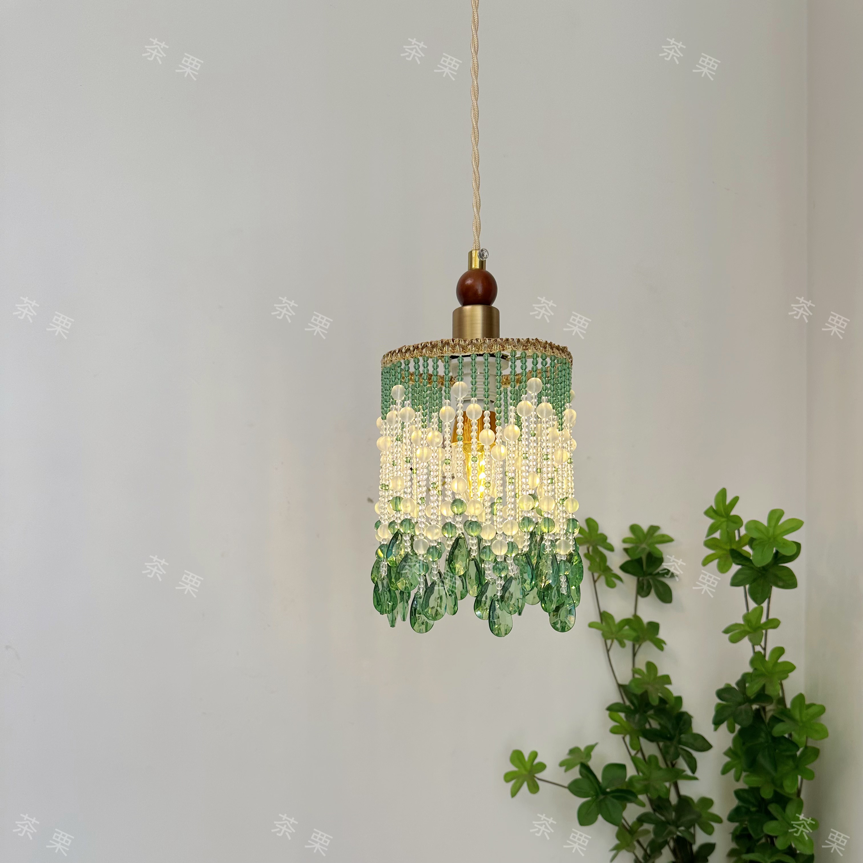 茶栗法式中古风吊灯美式复古泪珠流苏床头小吊灯水晶过道玄关吧台