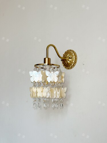 茶栗浪漫法式中古风美式复古蝴蝶贝壳卧室床头风铃过道玄关壁灯