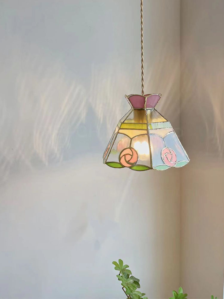 彩色玻璃田园花园简约中古吊灯