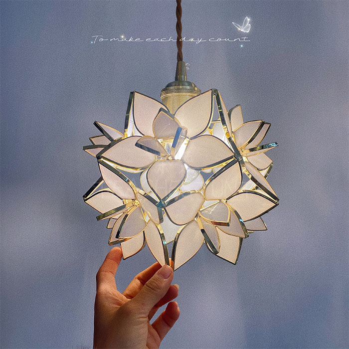 花朵全铜彩色玻璃日系简约吊灯