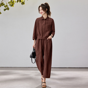 今年流行莱赛尔天丝套装女2026春夏新款时尚妈妈阔腿裤休闲两件套