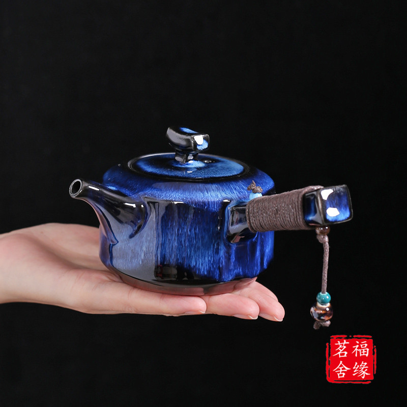 窑变侧把茶壶防烫小单壶陶瓷家用泡茶壶功夫茶具日式大容量沏茶壶