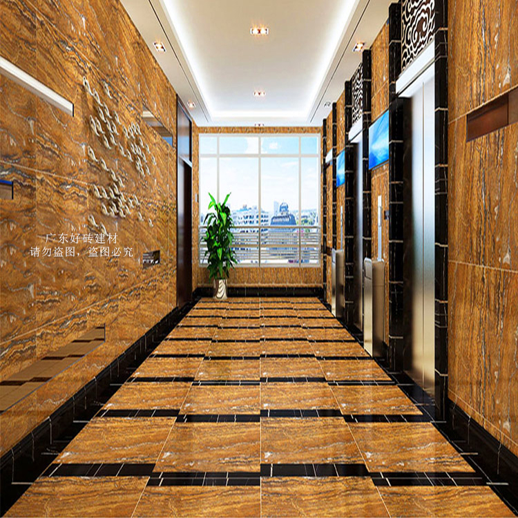 佛山600x900法国鎏金大理石瓷砖 金黄色过道地砖水刀拼花背景墙砖