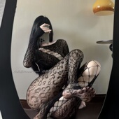 豹纹连体衣长袖 性感吊带丝袜超薄渔网袜内衣女连体网衣制服黑丝夏