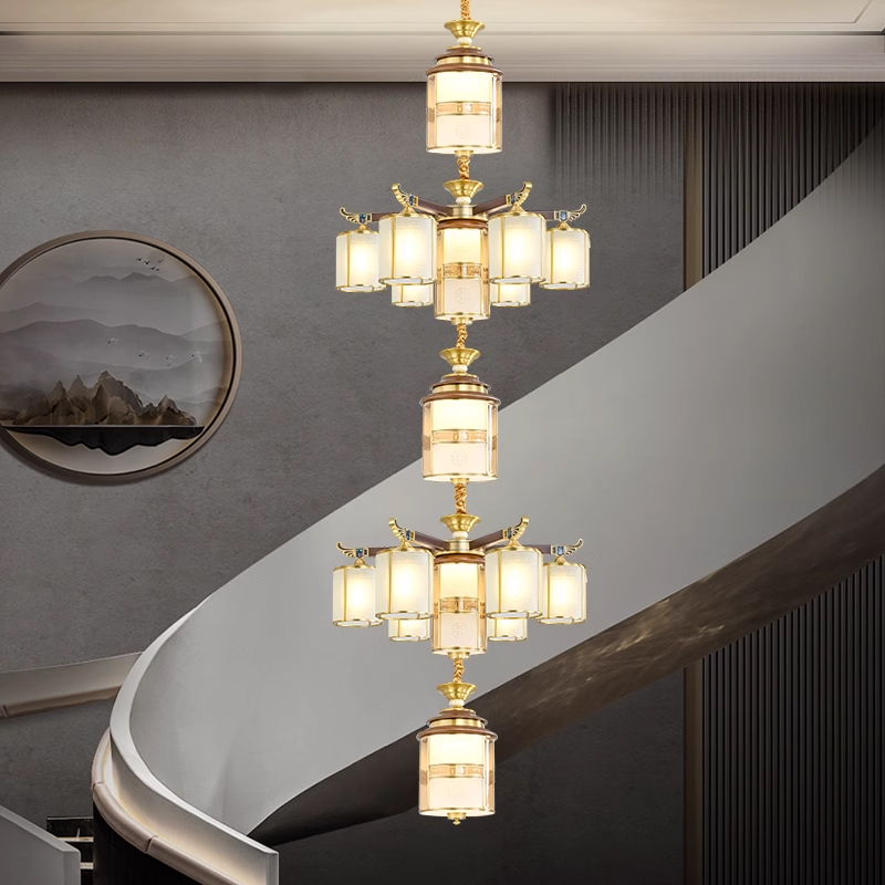 新中式楼梯吊灯全铜别墅复式楼