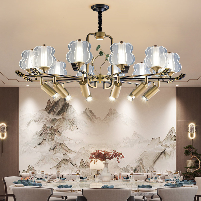 新中式吊灯带射灯客厅轻奢家用圆桌饭厅灯酒店餐厅包厢间吊灯商用,家装灯饰光源,餐厅吊灯,淘宝优惠券,粉丝福利购,淘宝优惠卷