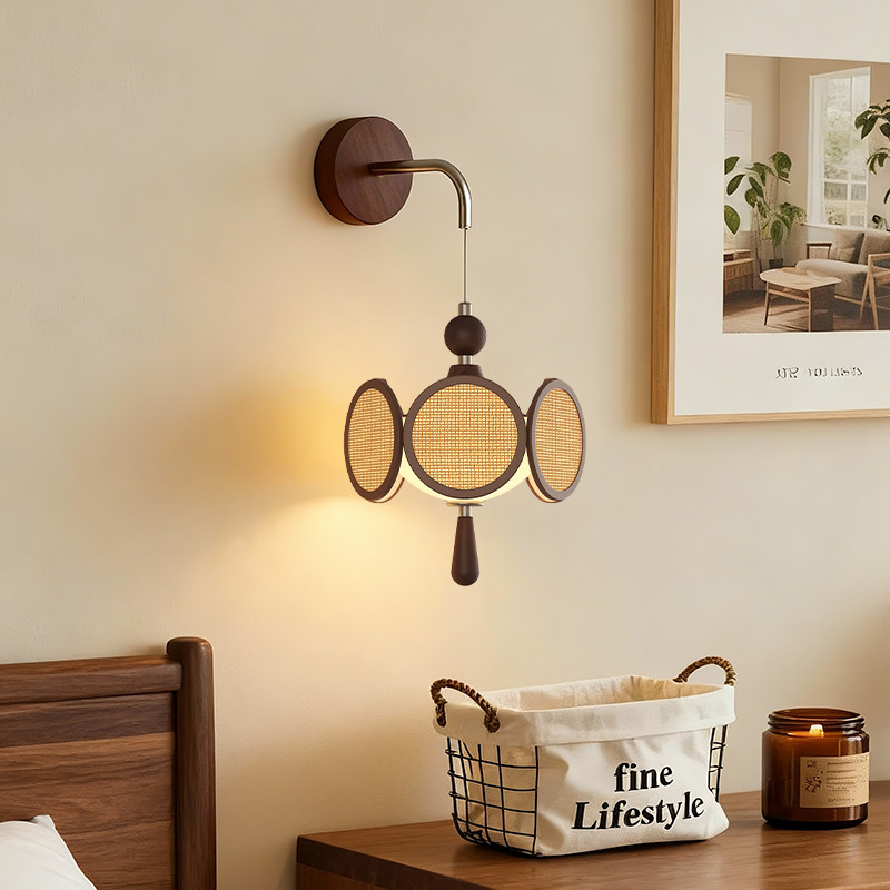 宋代美学壁灯卧室床头灯中古风布艺印花走廊过道灯宾馆客房墙壁灯