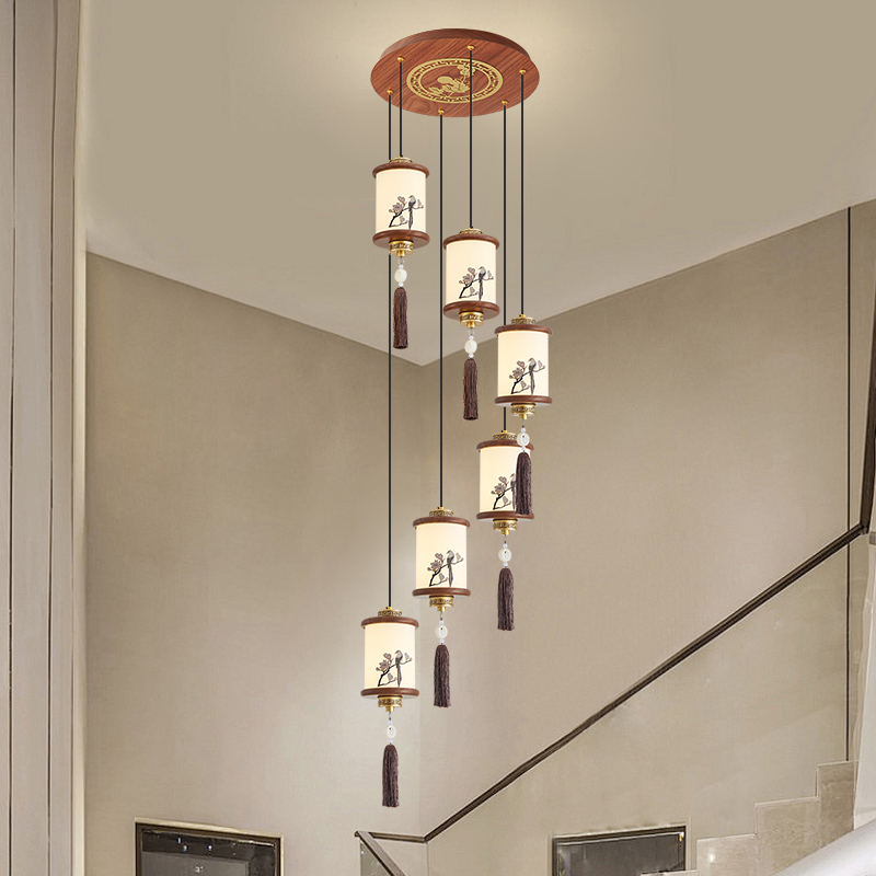 新中式别墅旋转楼梯间吊灯餐厅灯