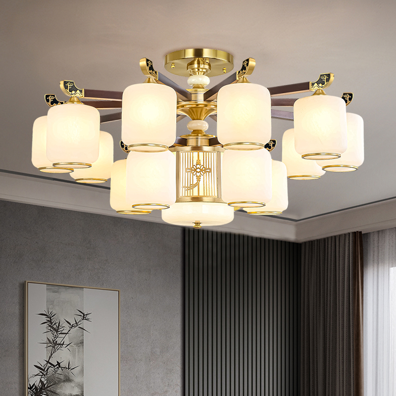 新中式全铜实木吸顶灯别墅楼梯