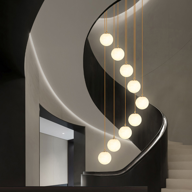 别墅楼梯吊灯高级感全铜云石