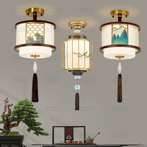 新中式实木过道灯小吸顶户门走廊