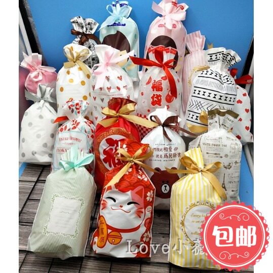 50个抽绳袋子饼干袋食品包装袋圣诞苹果盒几何束口袋礼品牛轧糖果
