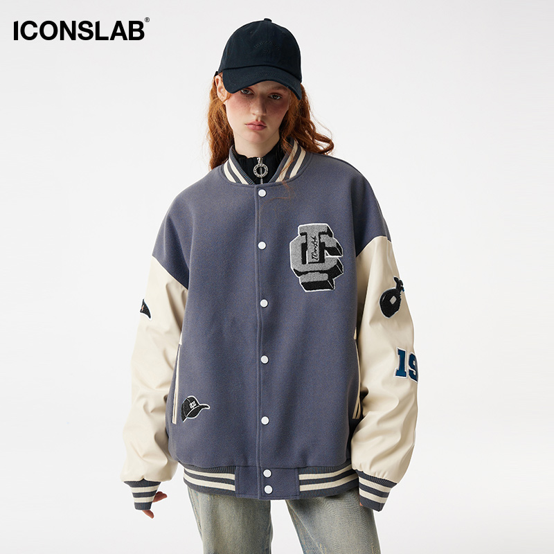 情侣棒球服Iconslab拼皮重磅夹克