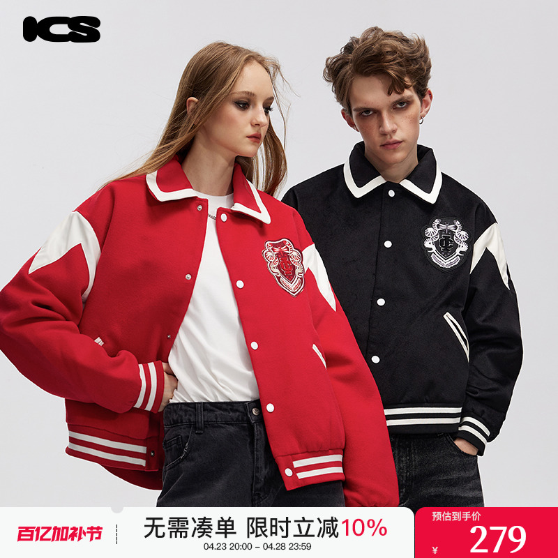 学院风徽章翻领棒球服外套