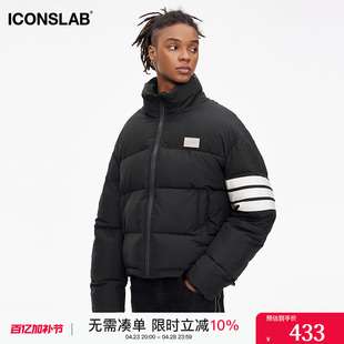 iconslab基础版 百搭棉服男女潮 条纹羽绒服宽松休闲情侣装 外套冬季
