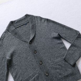 男款 美利奴 外贸出口尾货复古混色线青果领毛衣开衫 薄款