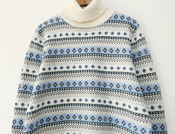 女款高领毛衣民族风提花复古