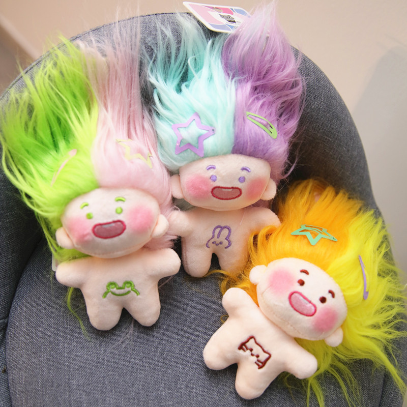 棉花糖缺牙棉花娃娃炸毛蓝发玩偶白发娃娃钥匙扣书包挂件三福同款