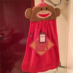 珊瑚绒强吸水可爱卡通幼儿园擦手巾布毛巾 康乐屋猴子加厚可挂式