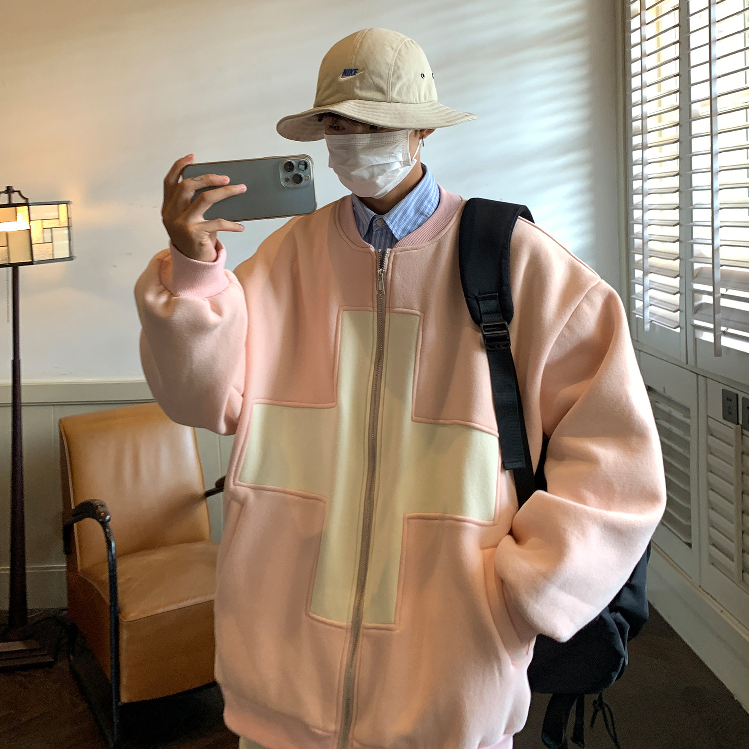 秋装新款拼接撞色棒球服十字架元素开衫卫衣外套潮 D220 P68男类图片