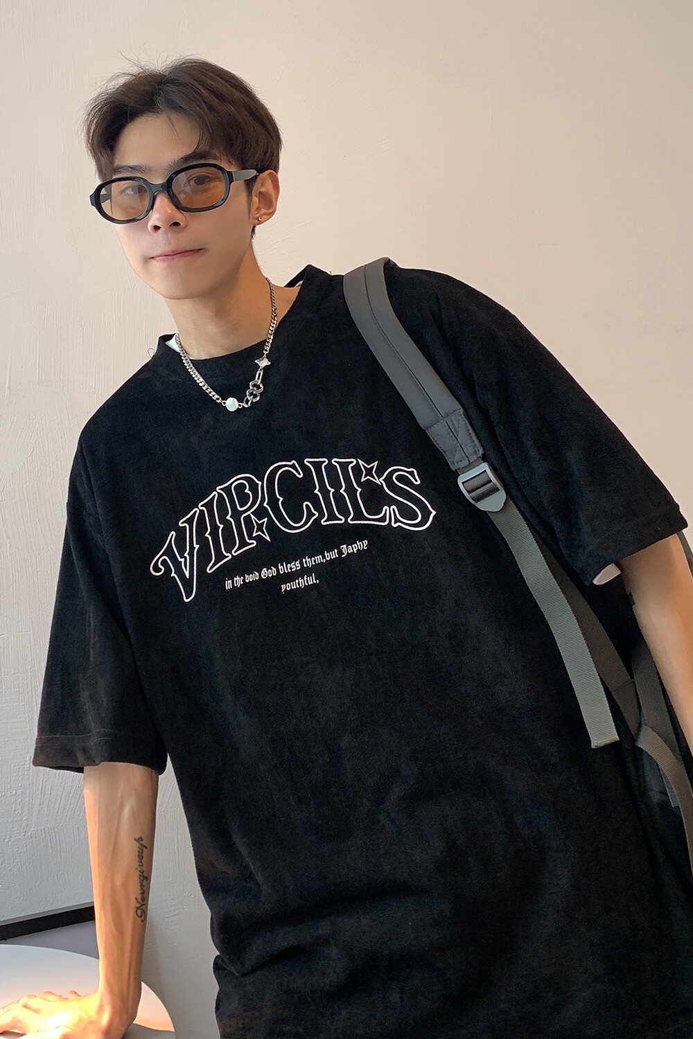 2022港风夏装鹿皮绒印花情侣短袖t恤宽松上衣D213P35男类,男装T恤,电商A335-1（原A458）