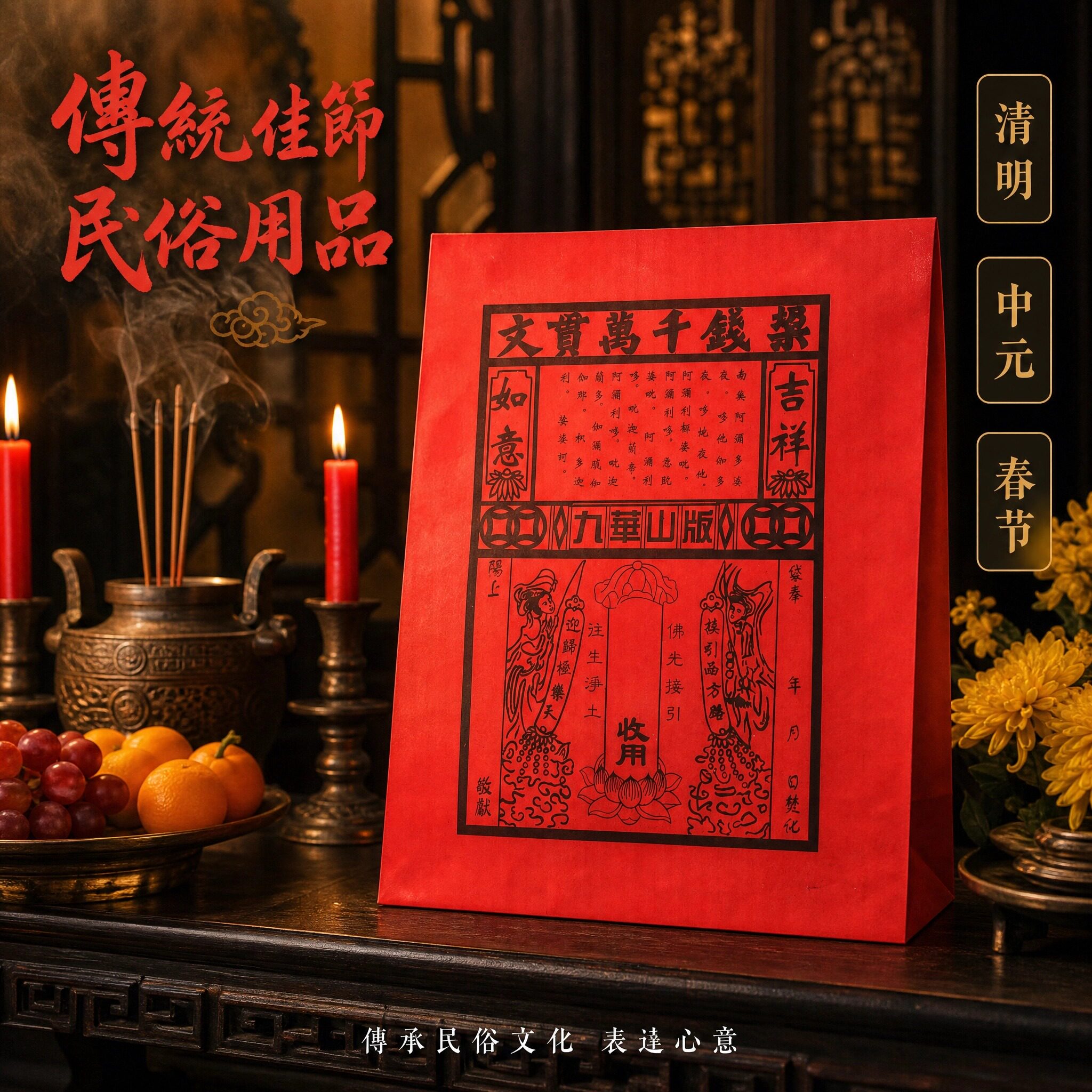 红纸佛袋纸钱祭祀祭祖全套