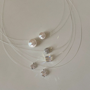 小众极简人鱼之泪隐形鱼线项链女锆石珍珠镭射百搭叠戴颈链锁骨链