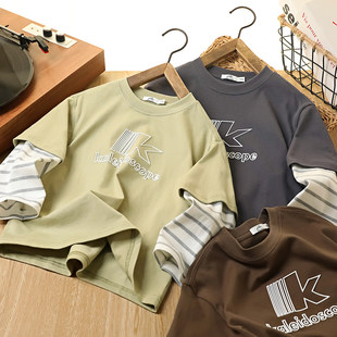 95棉男童长袖T恤衫2026春季儿童纯棉圆领休闲上衣大童打底衫1525