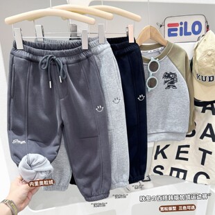 男童加绒运动裤2025秋冬季儿童卫裤中大童一体绒宽松休闲裤子6216