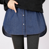 牛仔蓝屁帘女鲨鱼裤 内搭遮臀神器秋冬半身裙加长大码 卫衣打底下摆