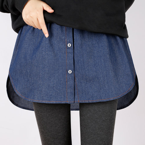 牛仔蓝屁帘子卫衣毛衣遮臀大码