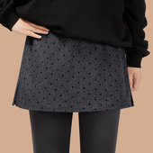 遮臀下摆大码 波点毛呢屁帘女叠穿2025新款 鲨鱼裤 厚a字松紧半身裙