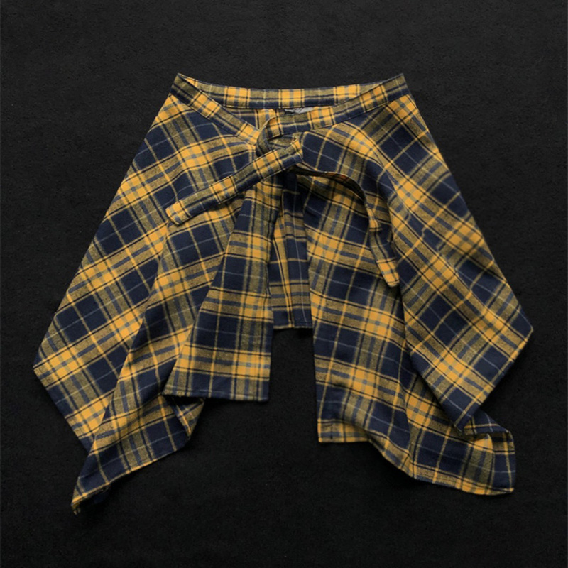 格子裙不规则半身裙摆一片式屁帘