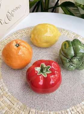 圻诺家 微瑕疵陶瓷仿真蔬菜水果摆件番茄柠檬装饰拍照道具摆设